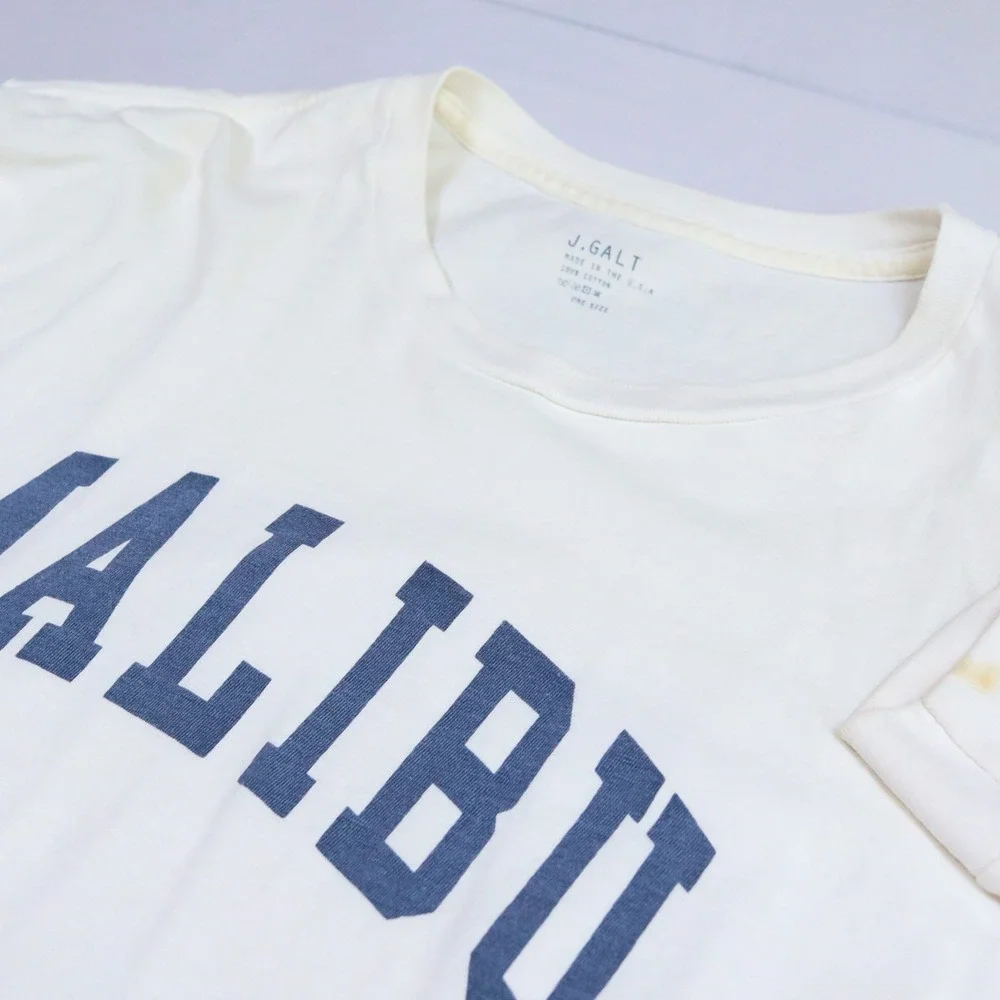 J Galt Malibu Graphic Long Sleeve Tee Women One Size White Cotton Boxy Cropped - Picture 4 of 10